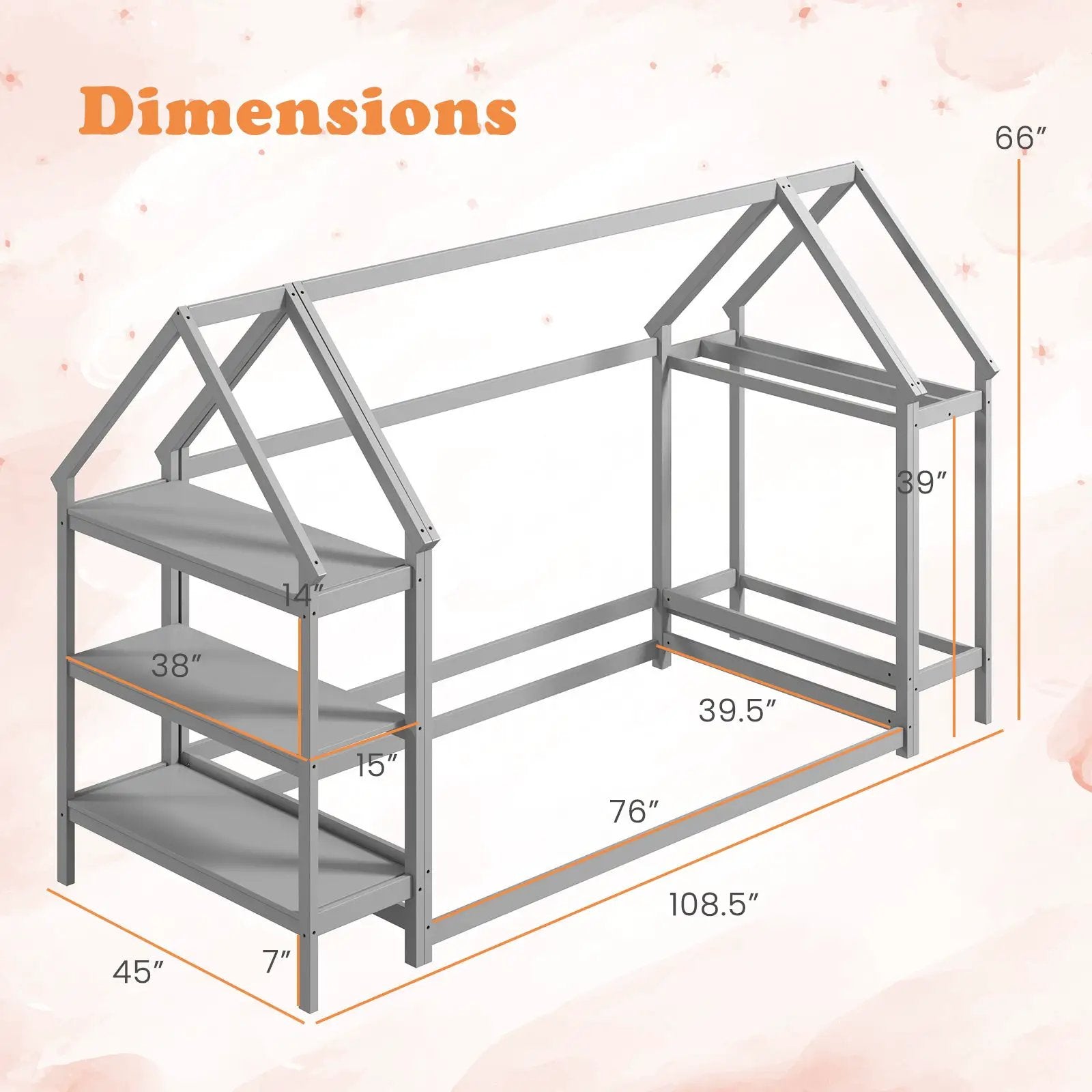 Twin Size Montessori Floor House Bed with Detachable Storage Shelves by DirectDeals
