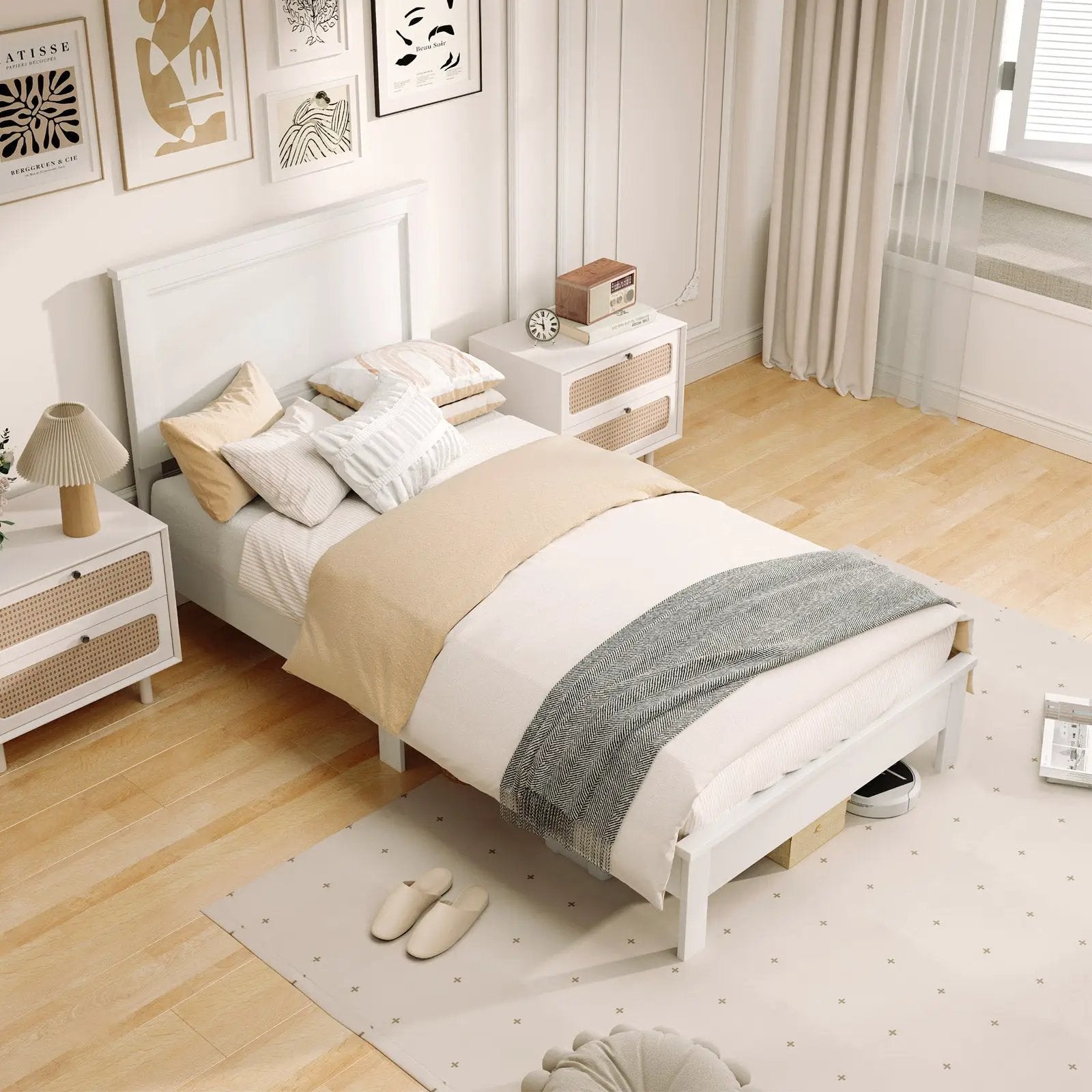 Twin Size Wooden Bed Frame with Headboard and Slat Support by DirectDeals