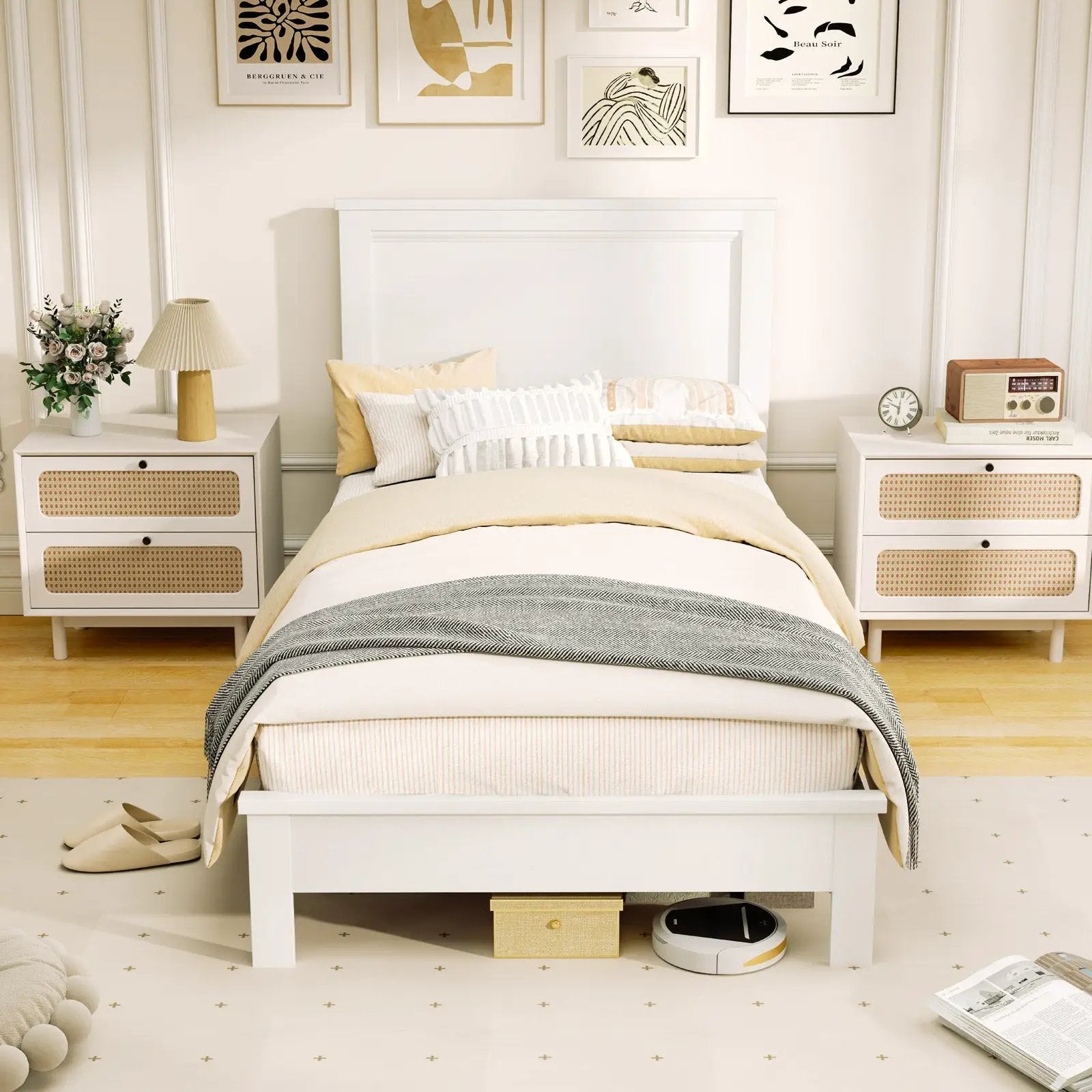 Twin Size Wooden Bed Frame with Headboard and Slat Support by DirectDeals