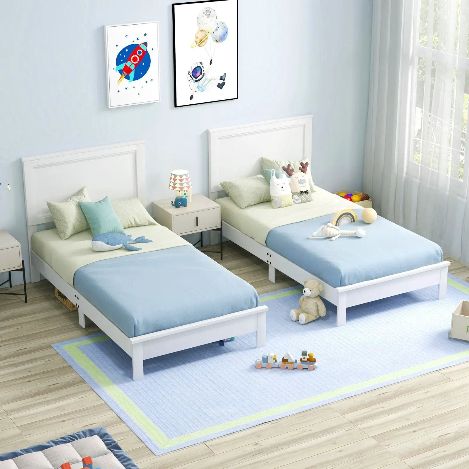 Twin Size Wooden Bed Frame with Headboard and Slat Support by DirectDeals
