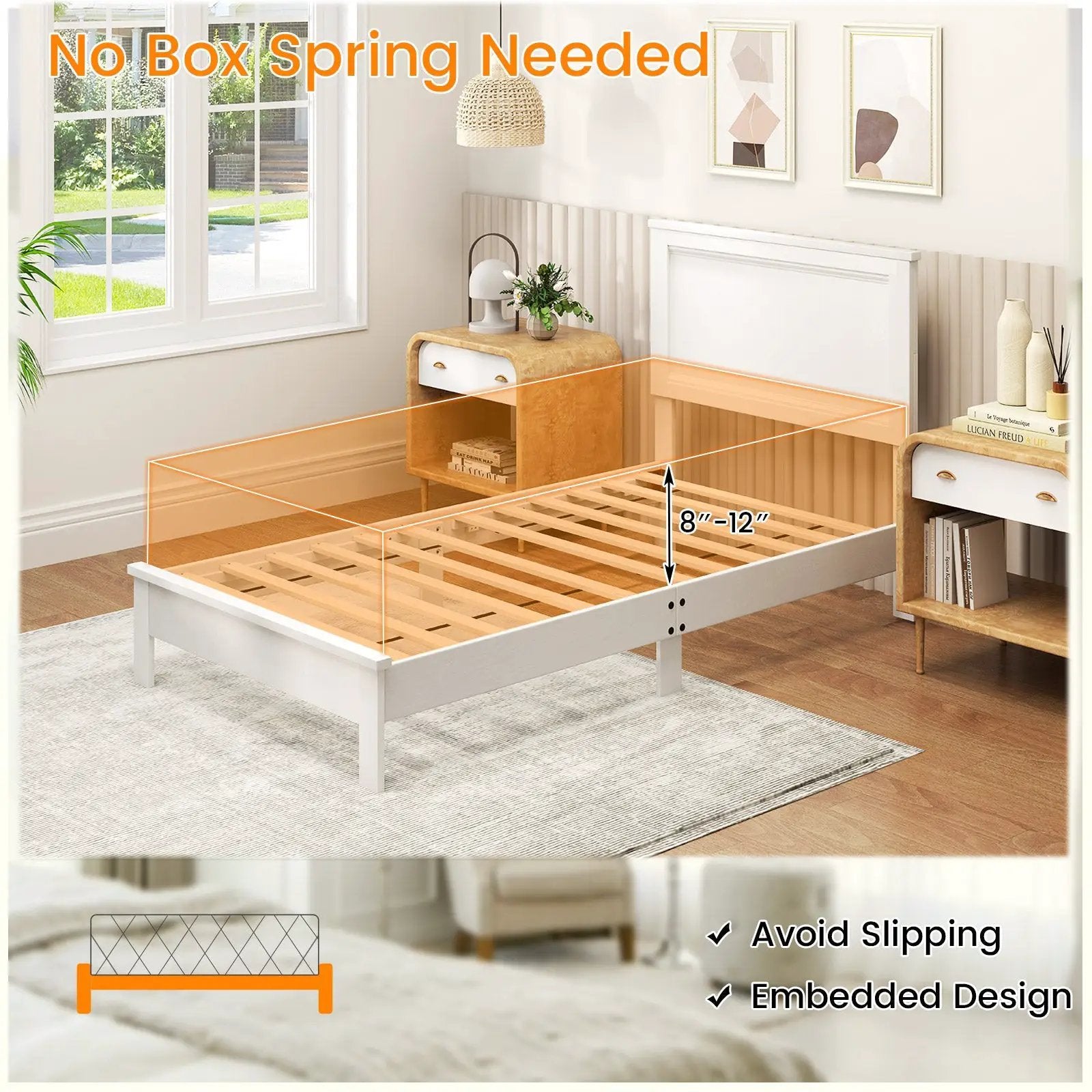 Twin Size Wooden Bed Frame with Headboard and Slat Support by DirectDeals