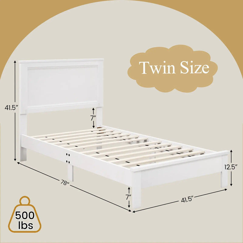 Twin Size Wooden Bed Frame with Headboard and Slat Support by DirectDeals