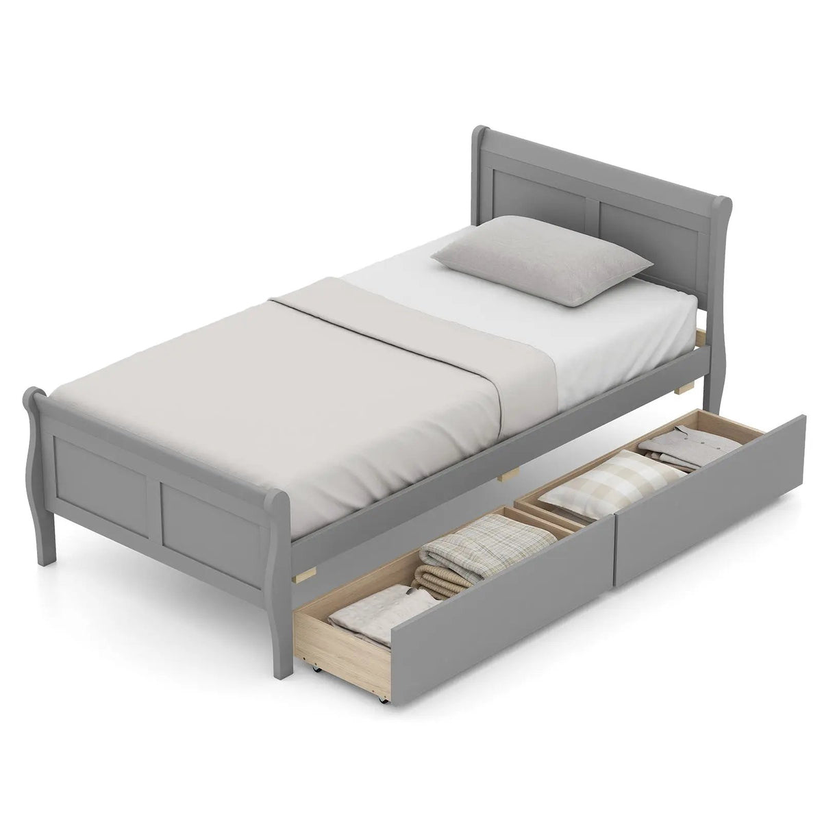 Twin Size Sleigh Bed with 2 Storage Drawers Wood Platform Bed Frame by DirectDeals