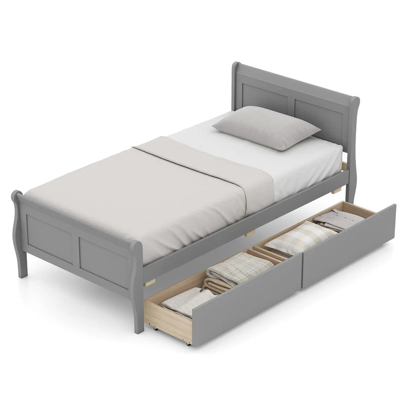 Twin Size Sleigh Bed with 2 Storage Drawers Wood Platform Bed Frame by DirectDeals