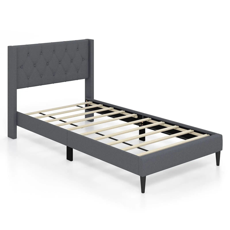 Twin Size Upholstered Platform Bed with Button Tufted Wingback Headboard by DirectDeals