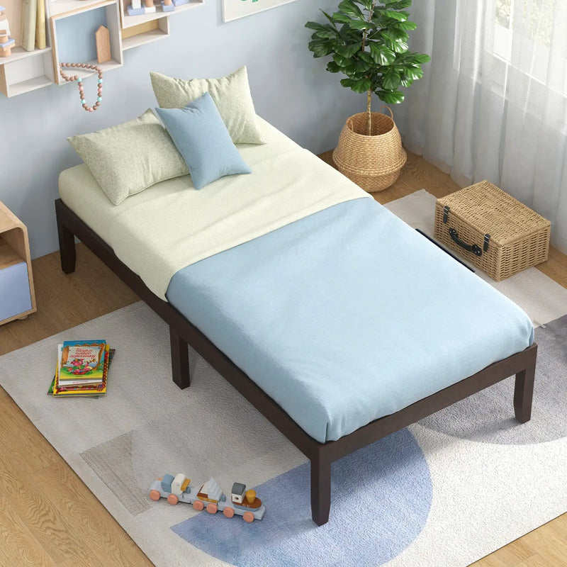 14 Inch Twin Wood Platform Bed Frame with Wooden Slats Support by DirectDeals