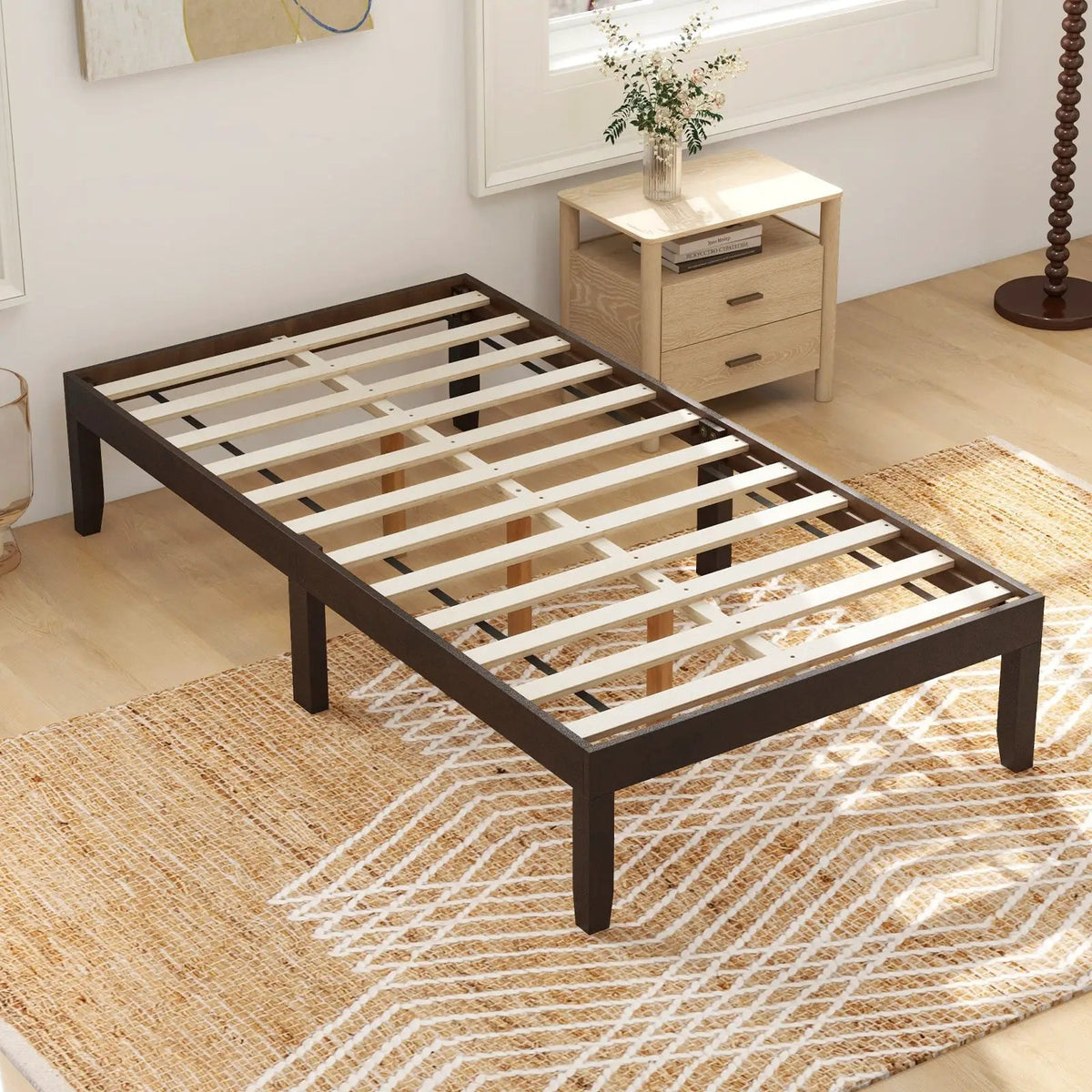 14 Inch Twin Wood Platform Bed Frame with Wooden Slats Support by DirectDeals