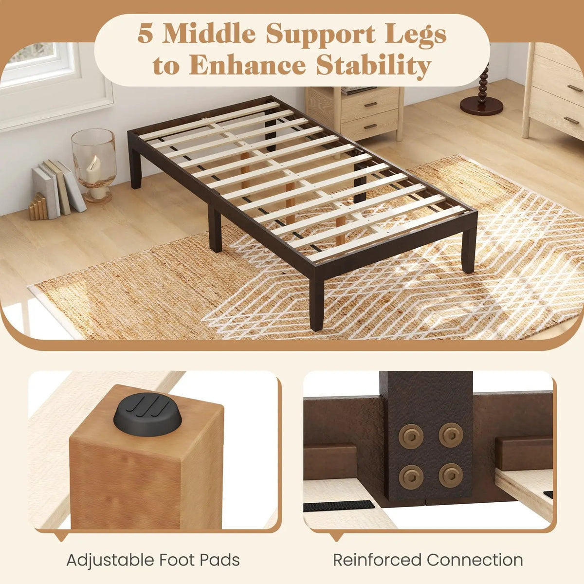 14 Inch Twin Wood Platform Bed Frame with Wooden Slats Support by DirectDeals