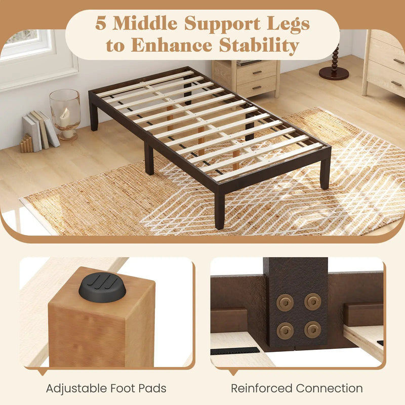 14 Inch Twin Wood Platform Bed Frame with Wooden Slats Support by DirectDeals