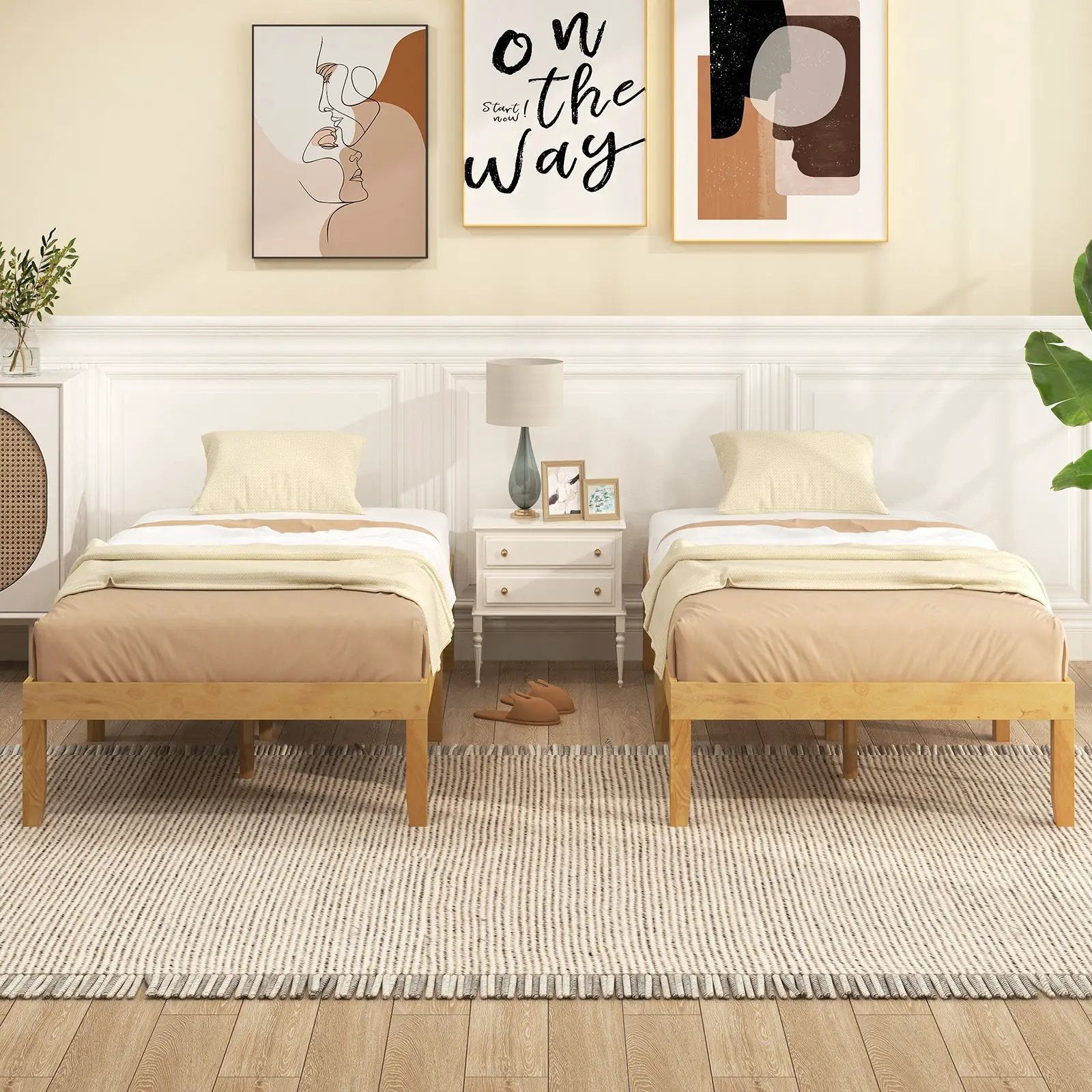 14 Inch Twin Wood Platform Bed Frame with Wooden Slats Support by DirectDeals