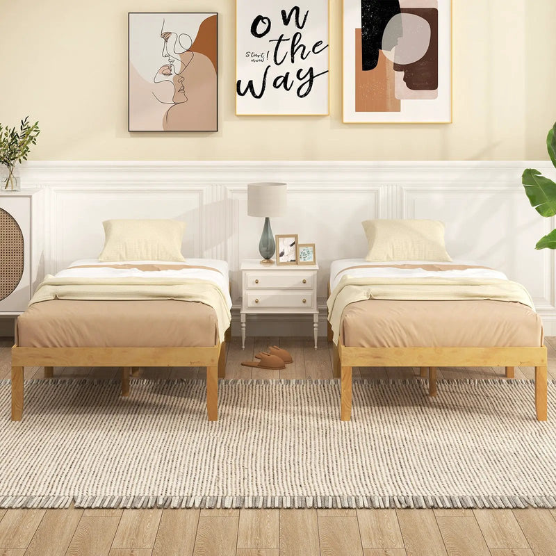 14 Inch Twin Wood Platform Bed Frame with Wooden Slats Support by DirectDeals