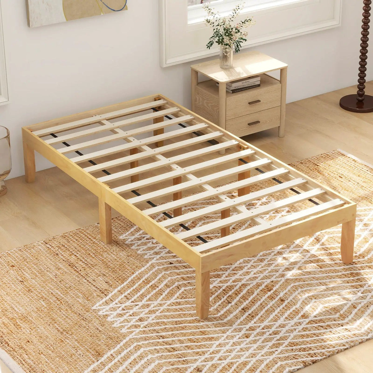 14 Inch Twin Wood Platform Bed Frame with Wooden Slats Support by DirectDeals