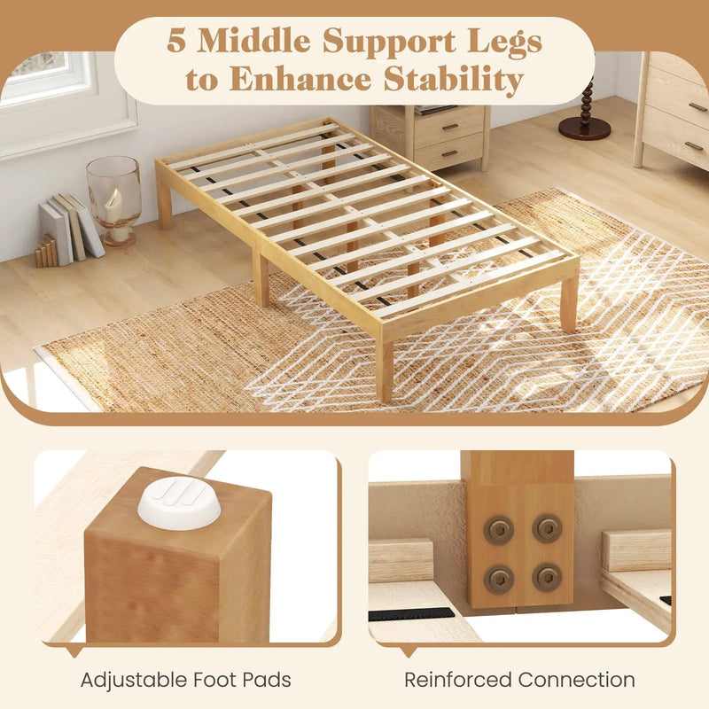 14 Inch Twin Wood Platform Bed Frame with Wooden Slats Support by DirectDeals