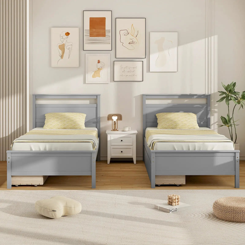 Twin Size Wooden Bed Frame with 2 Drawers for Teens and Adults by DirectDeals