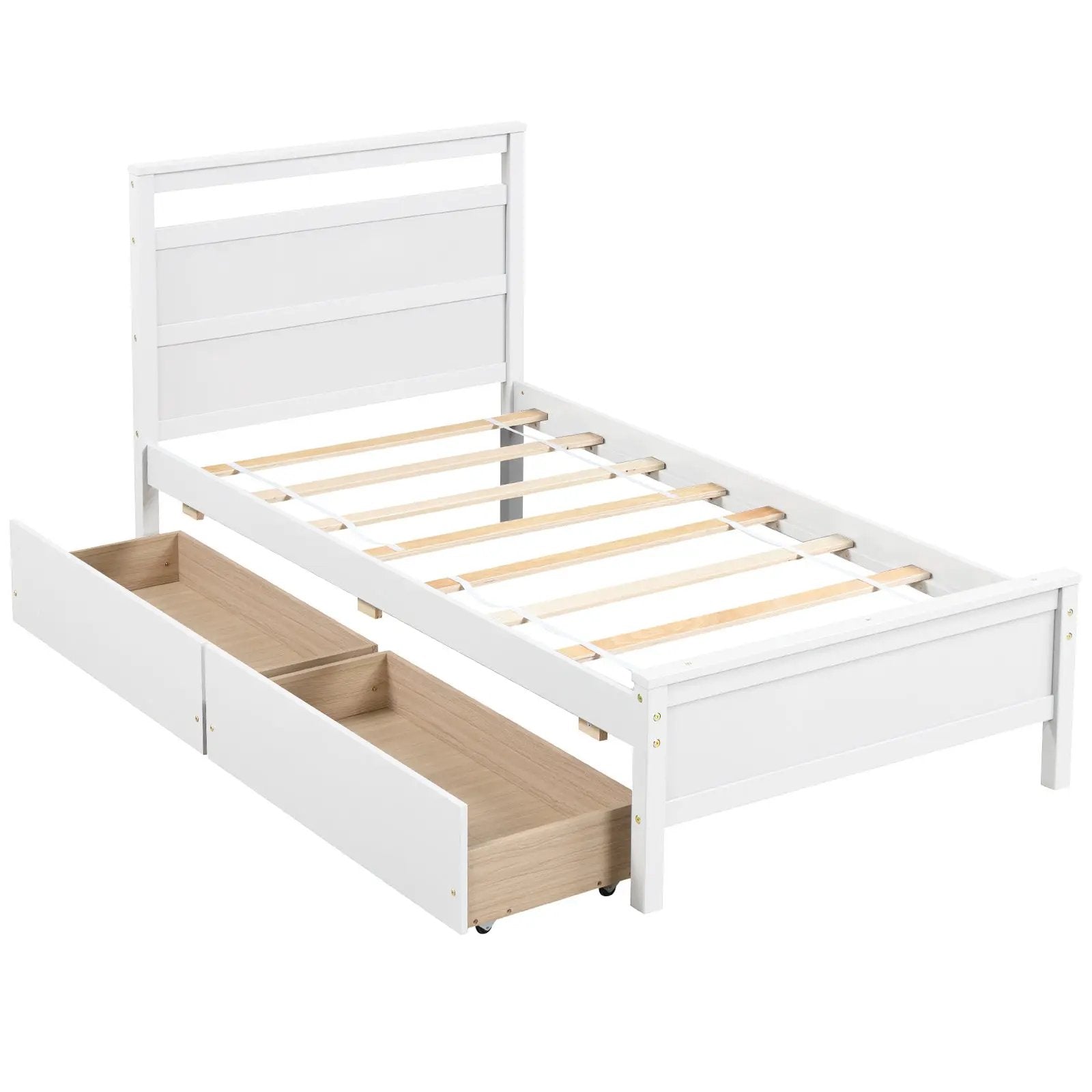 Twin Size Wooden Bed Frame with 2 Drawers for Teens and Adults by DirectDeals