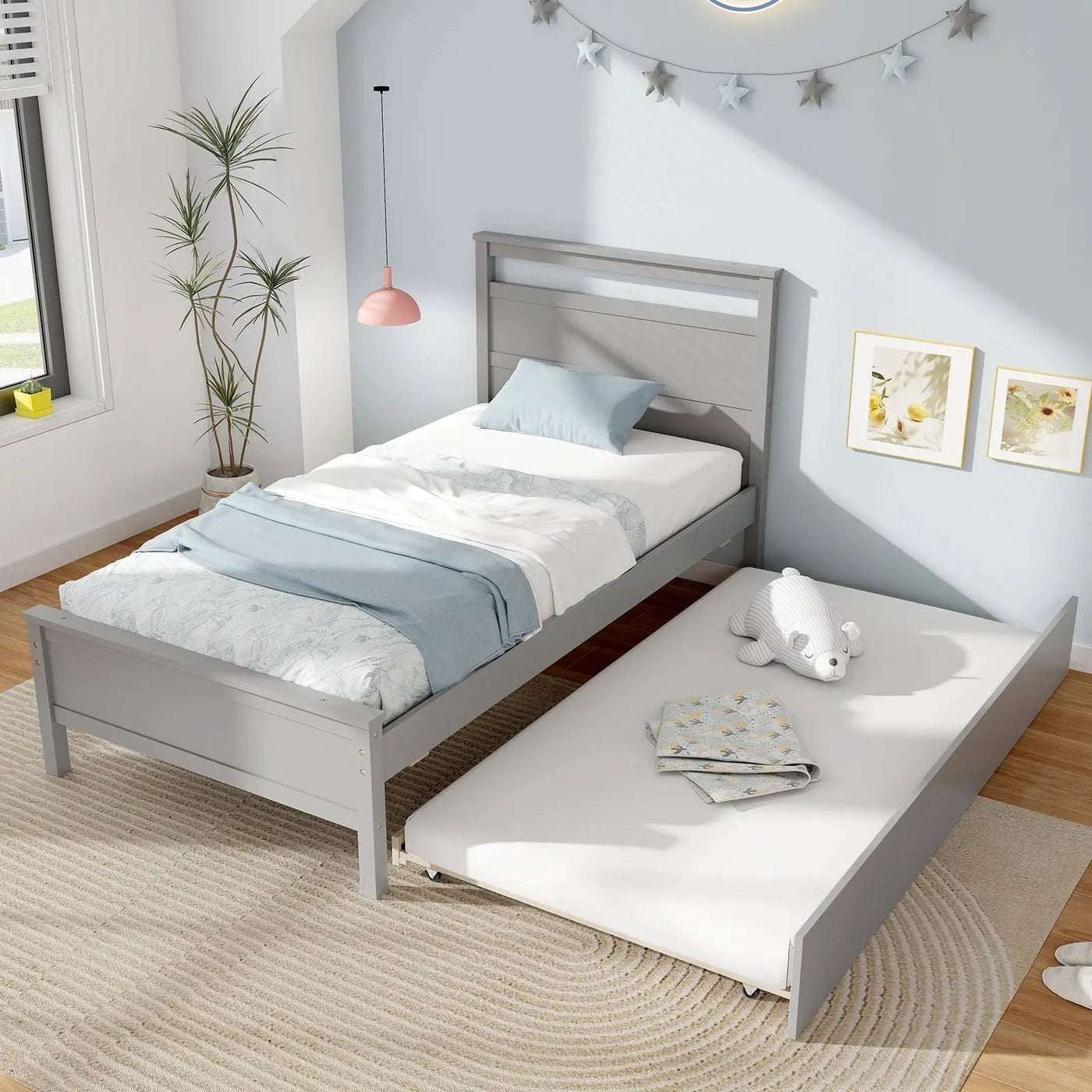 Twin Size Wooden Bed Frame with Trundle for Teens and Adults by DirectDeals