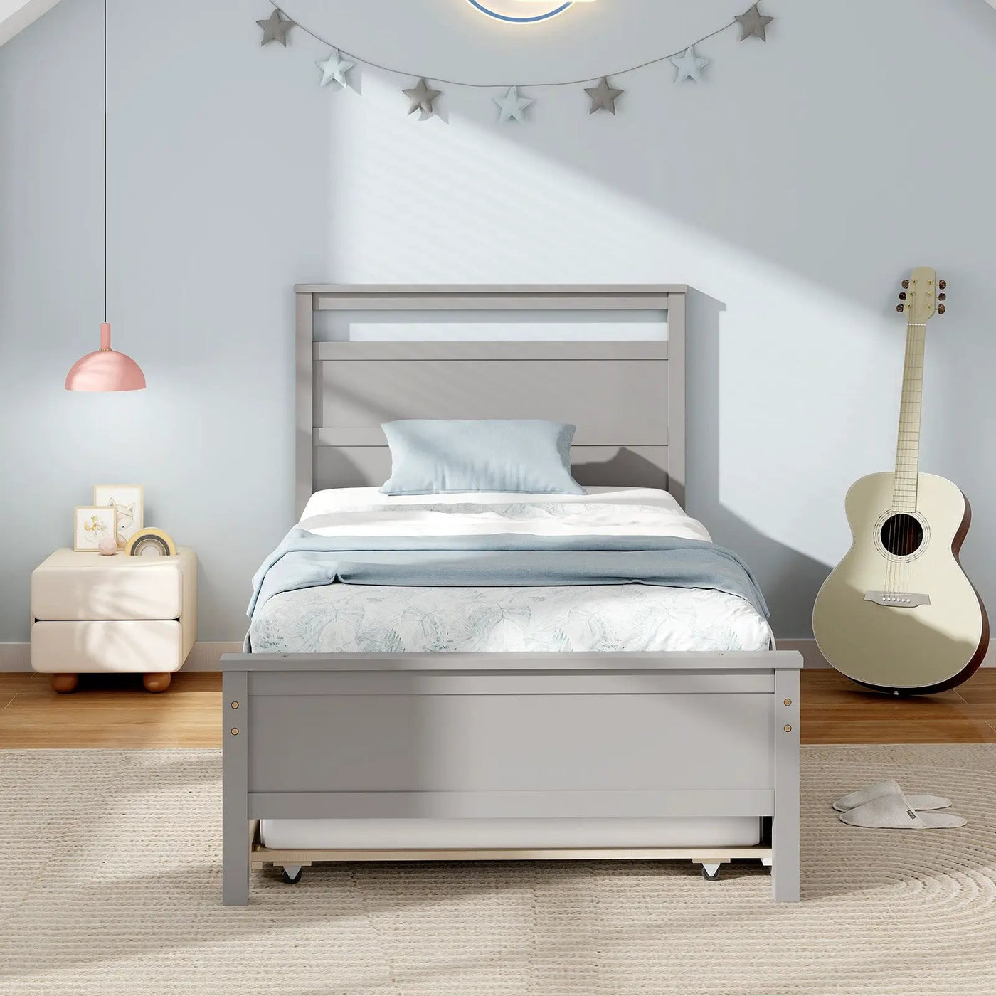 Twin Size Wooden Bed Frame with Trundle for Teens and Adults by DirectDeals