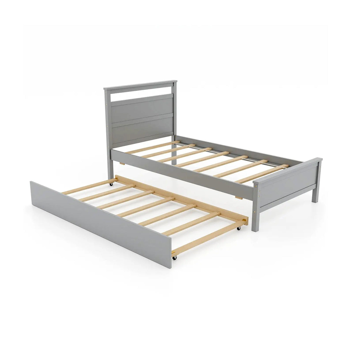 Twin Size Wooden Bed Frame with Trundle for Teens and Adults by DirectDeals