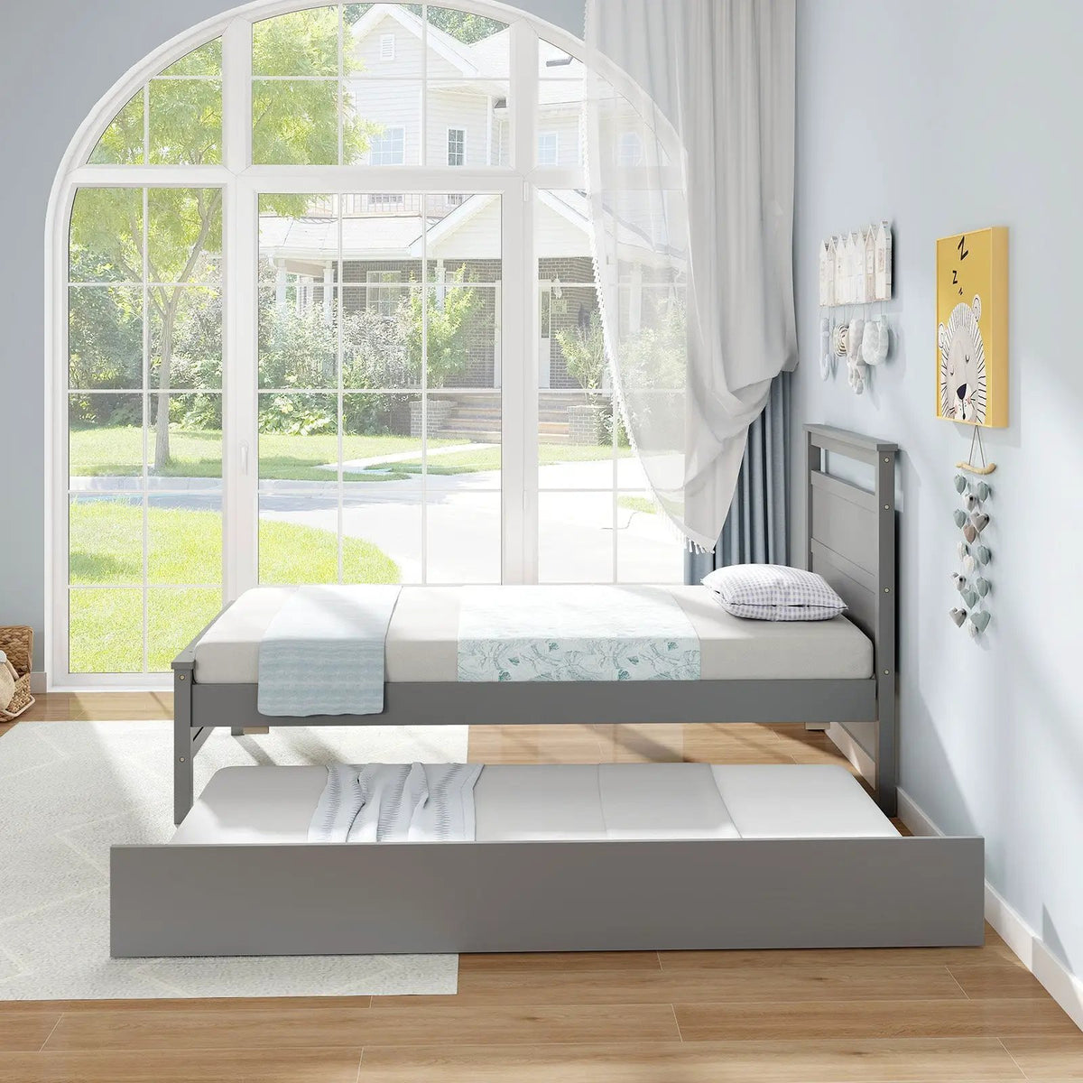Twin Size Wooden Bed Frame with Trundle for Teens and Adults by DirectDeals