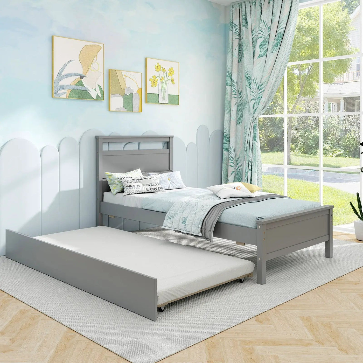 Twin Size Wooden Bed Frame with Trundle for Teens and Adults by DirectDeals