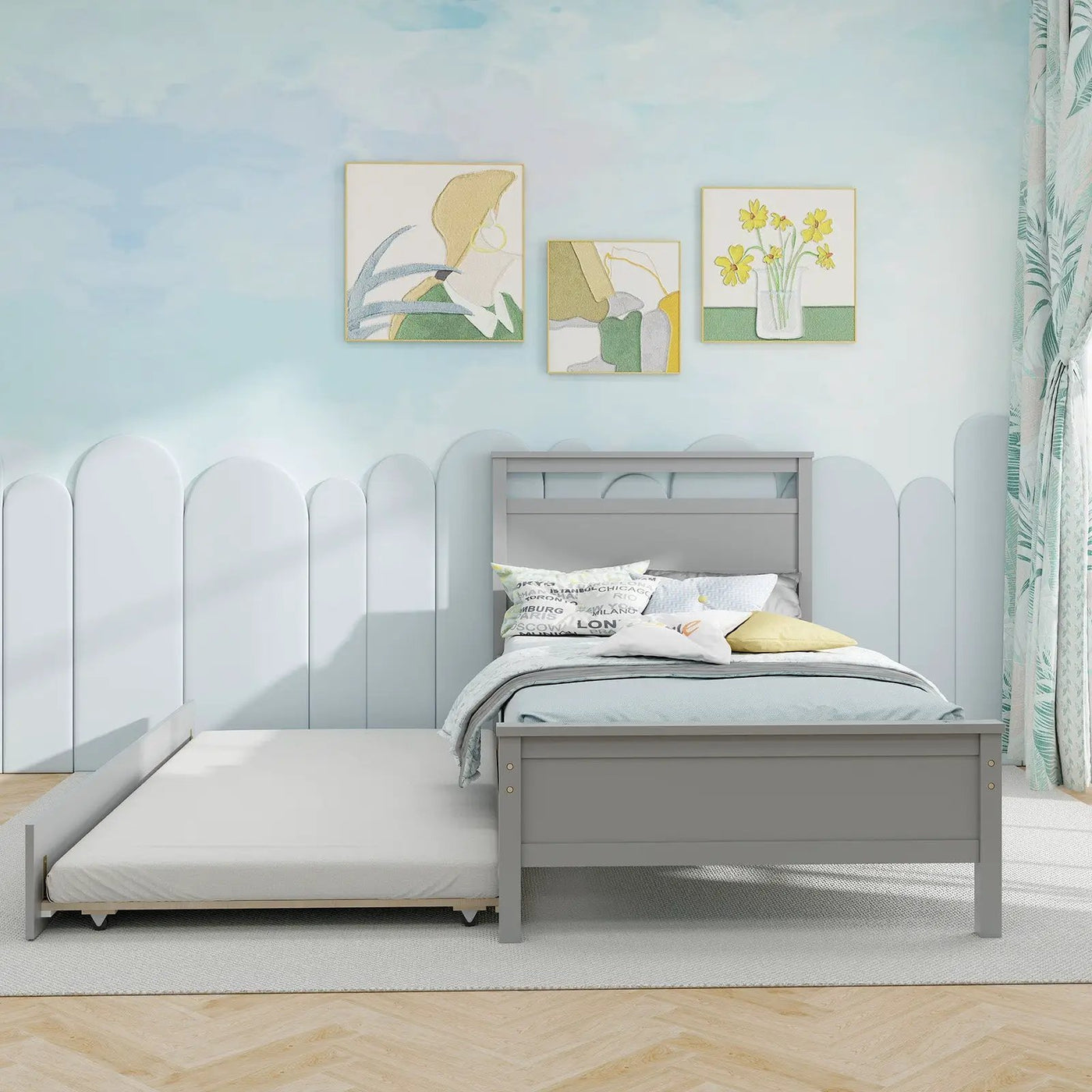 Twin Size Wooden Bed Frame with Trundle for Teens and Adults by DirectDeals