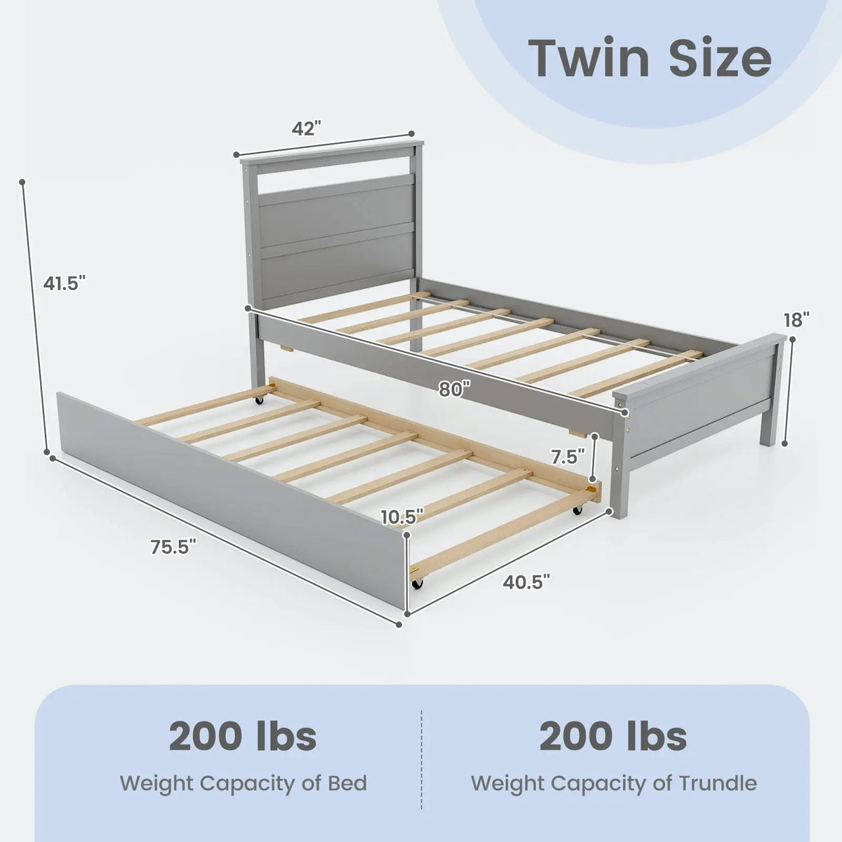 Twin Size Wooden Bed Frame with Trundle for Teens and Adults by DirectDeals