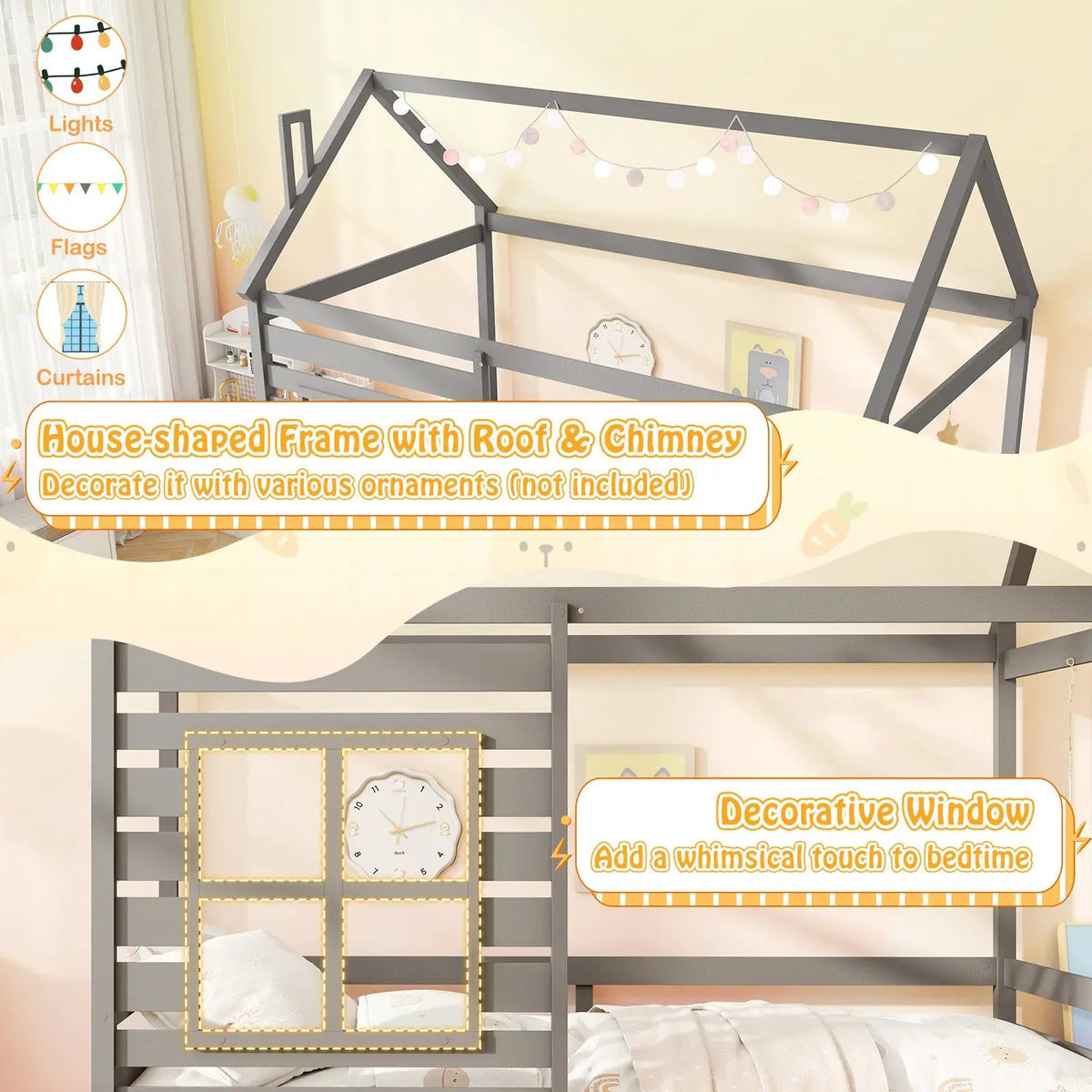 Twin Size Wooden Platform House Bed with Trundle and Roof by DirectDeals