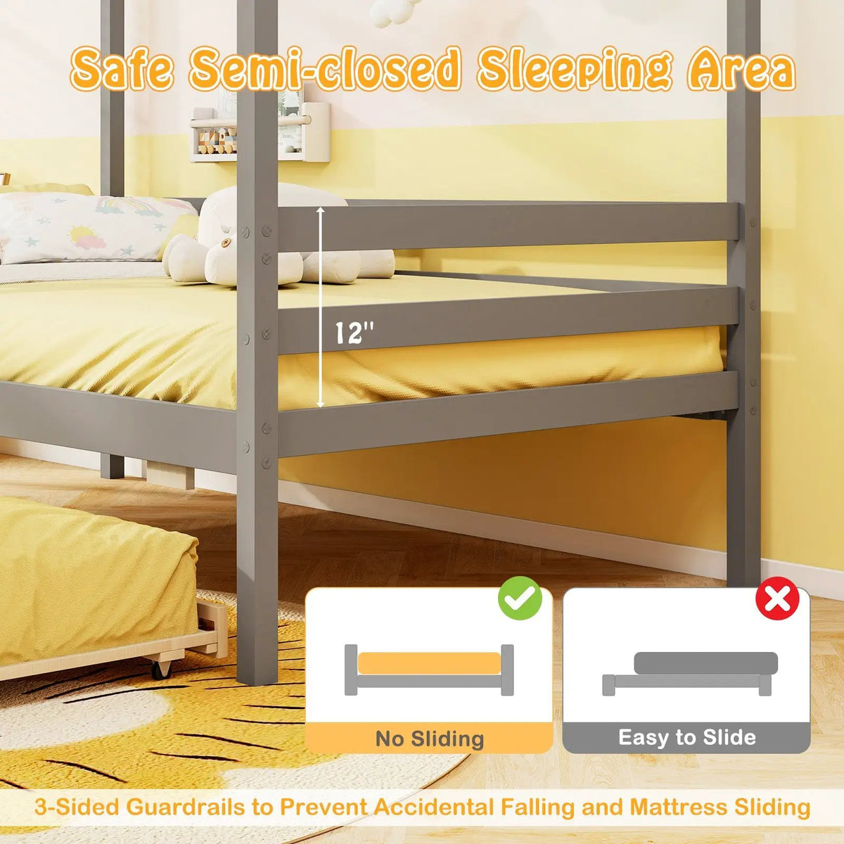 Twin Size Wooden Platform House Bed with Trundle and Roof by DirectDeals