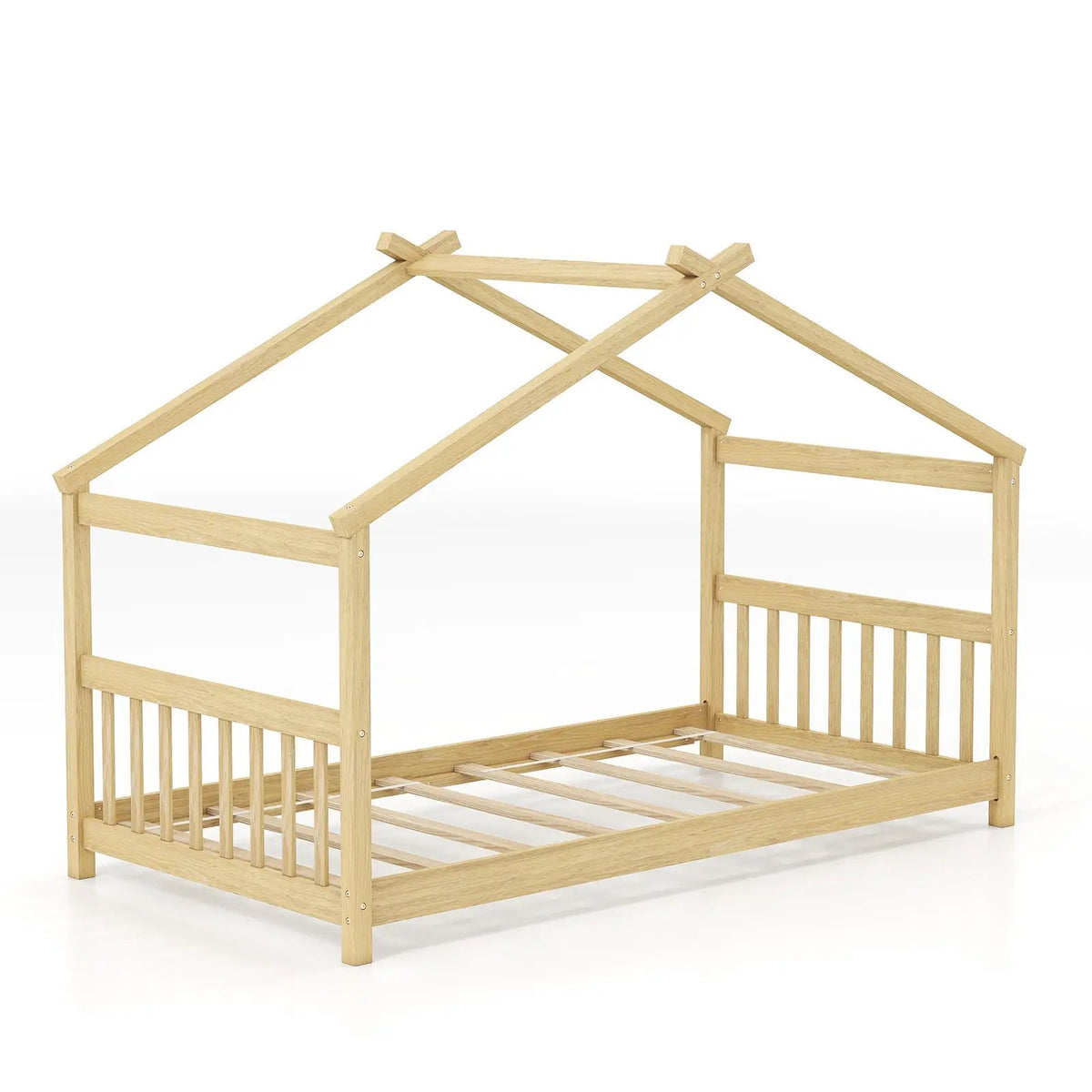 Twin Size Wooden House Bed with Roof by DirectDeals