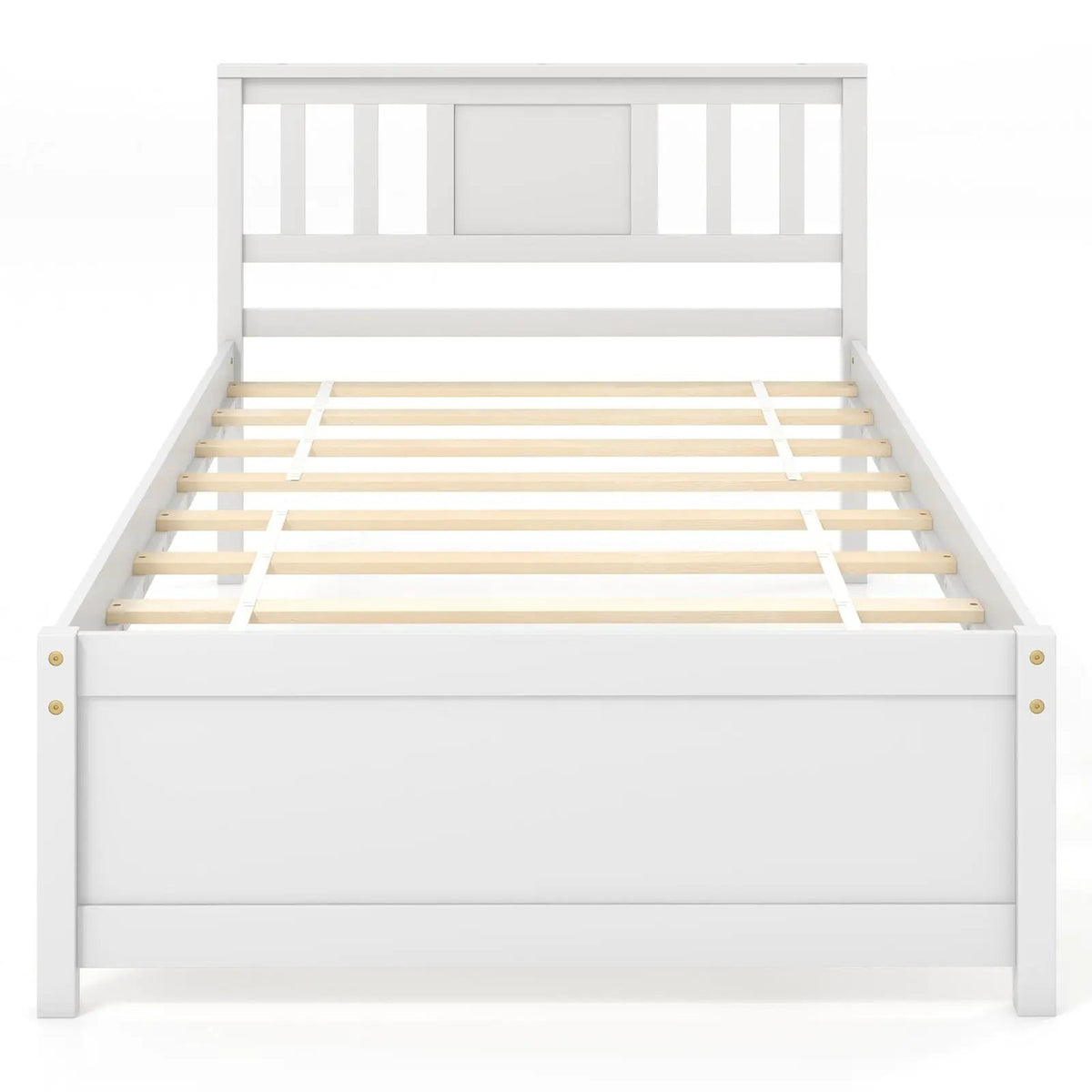 Wooden Platform Bed with Headboard and Wood Slat Support White by DirectDeals