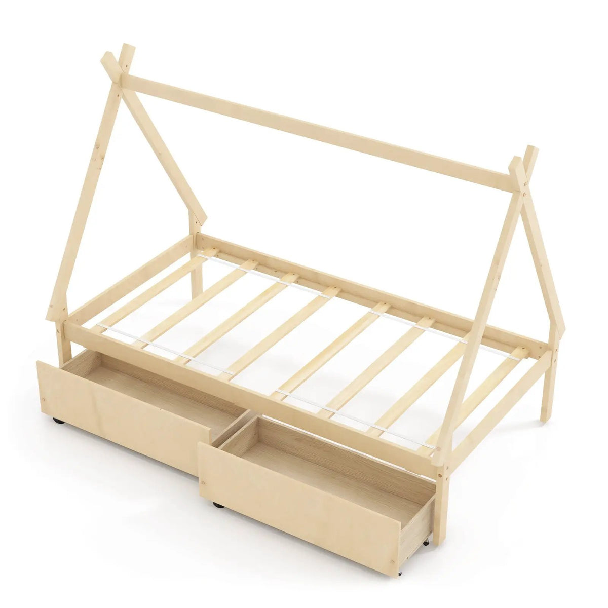 Twin Size Wooden Tent Platform House Bed with 2 Drawers by DirectDeals