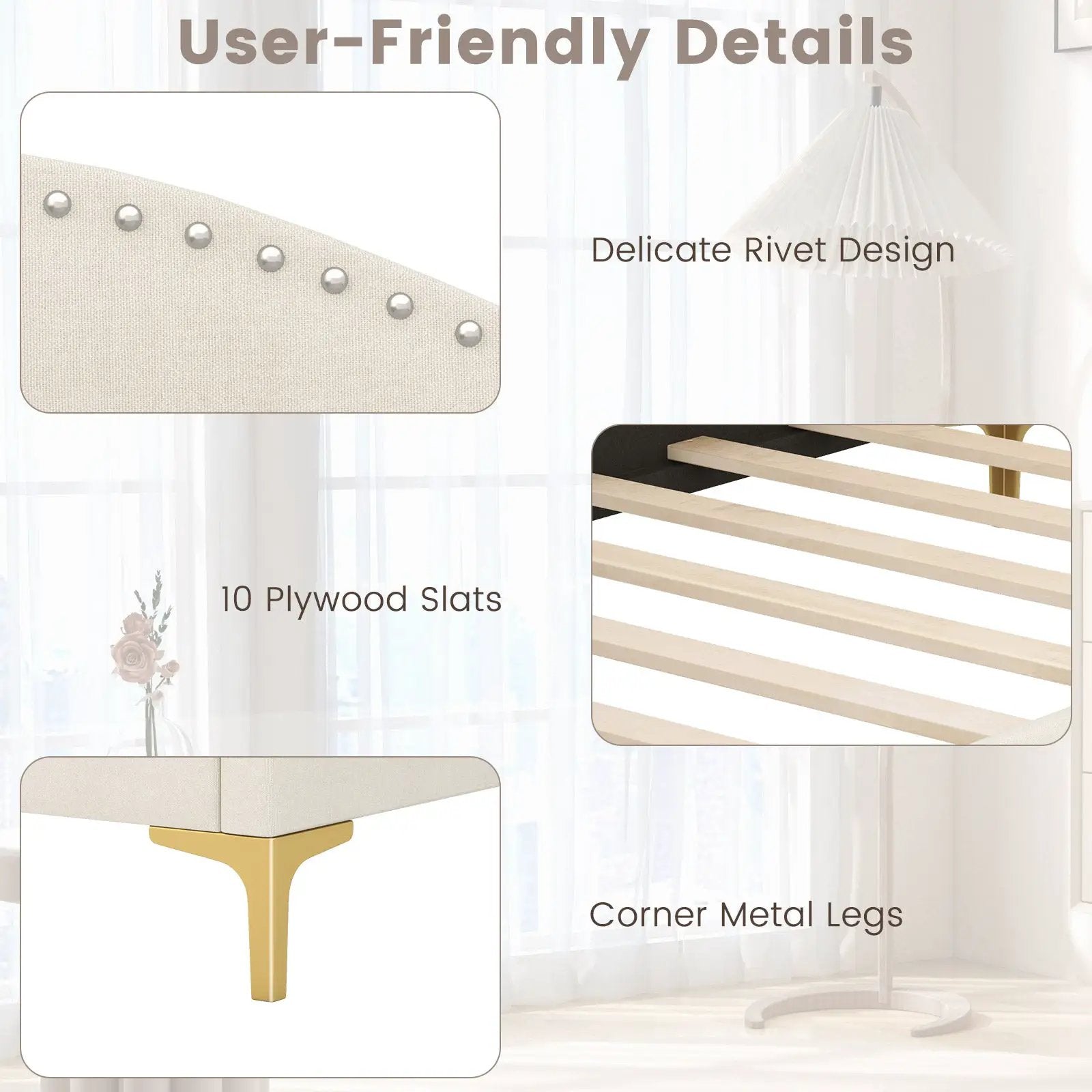 Full/Twin Size Upholstered Daybed with Metal Legs and Wood Slats by DirectDeals