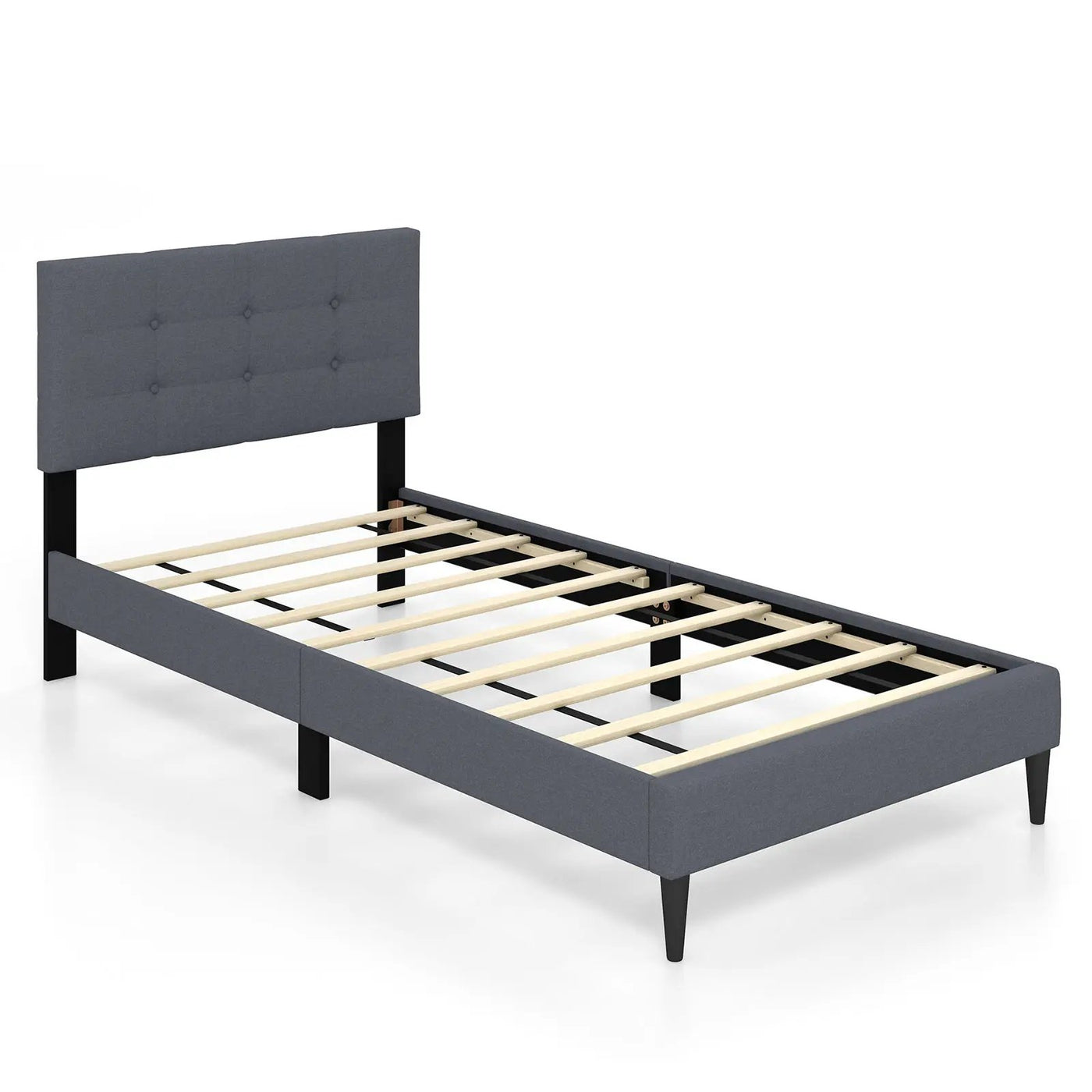 Twin Size Upholstered Platform Bed with Button Tufted Headboard-Gray by DirectDeals