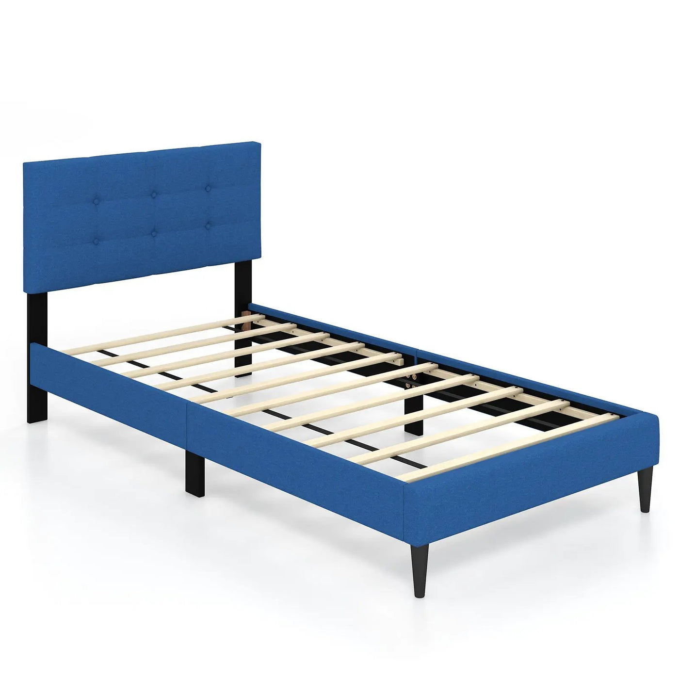 Twin Size Upholstered Platform Bed with Button Tufted Headboard-Gray by DirectDeals