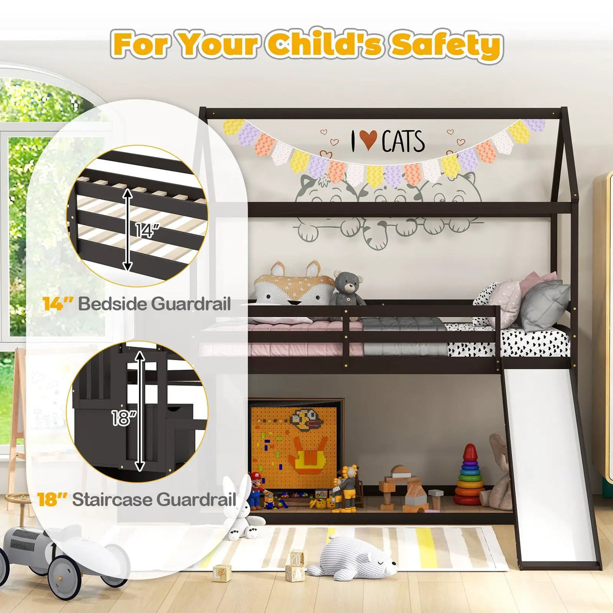 Twin over Twin Bunk Bed with Slide and 2-Step Storage Staircase by DirectDeals