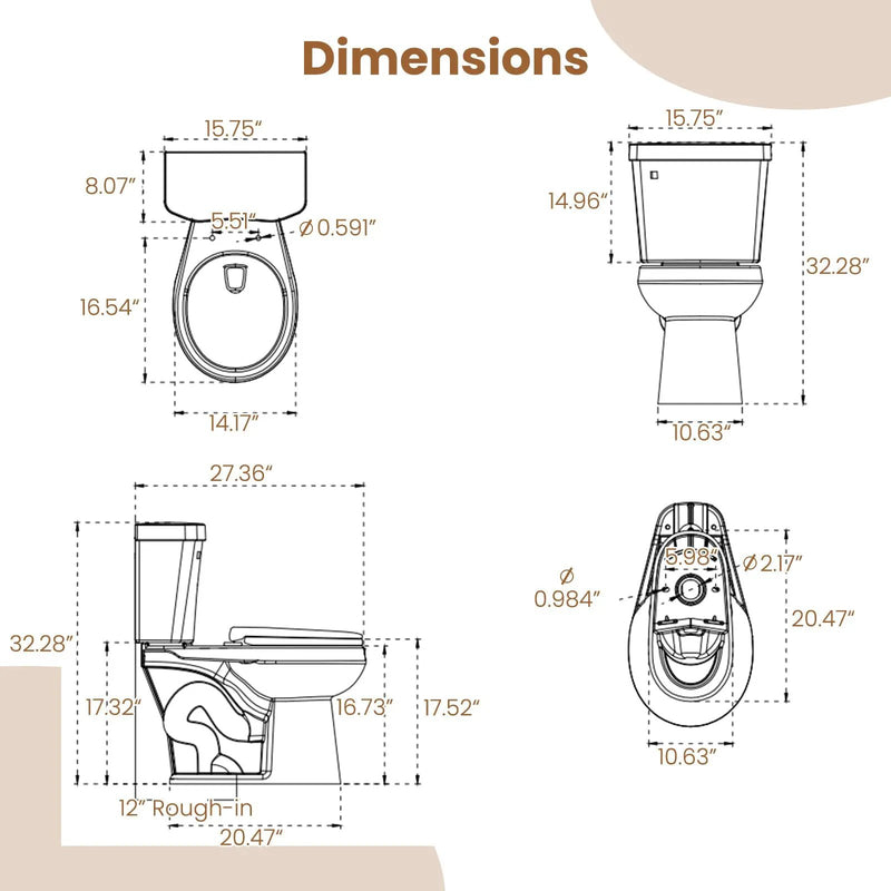 Two-Piece Round Toilet with 17.5 inch ADA Comfort Chair Height Seat by DirectDeals