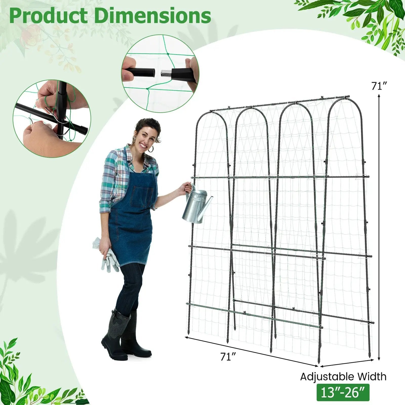71 x 71 Inch U-Shaped Tall Garden Arched Trellis for Climbing Plants by DirectDeals