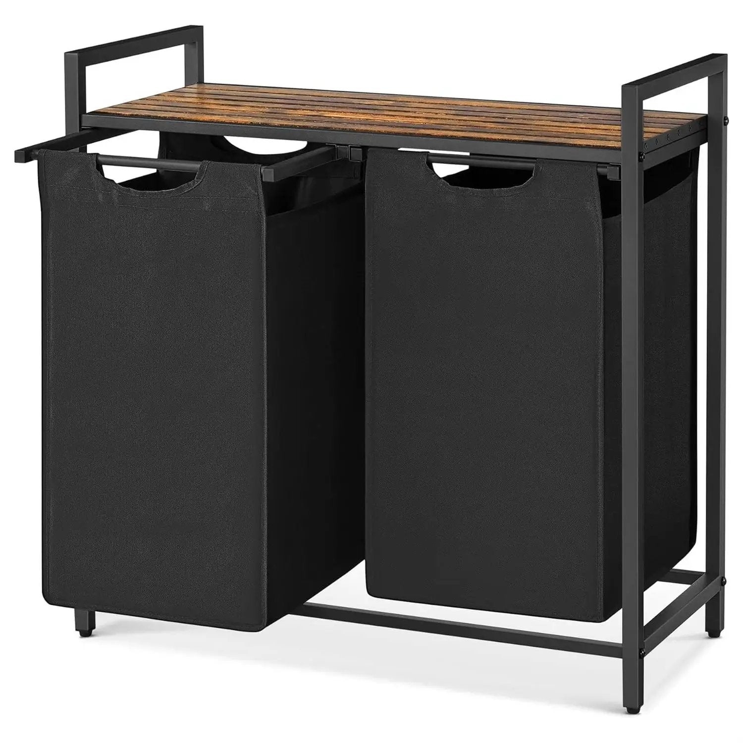 Metal Wood Industrial Modern Laundry Sorter Hamper Black/Brown by HomePacific