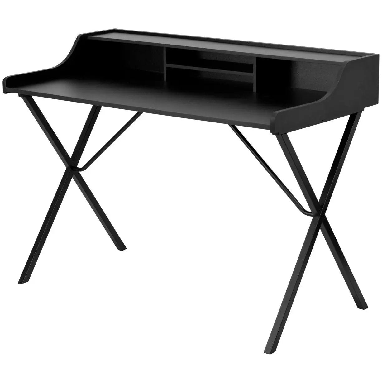 Modern Black Office Table Computer Desk with Raised Top Shelf by HomePacific