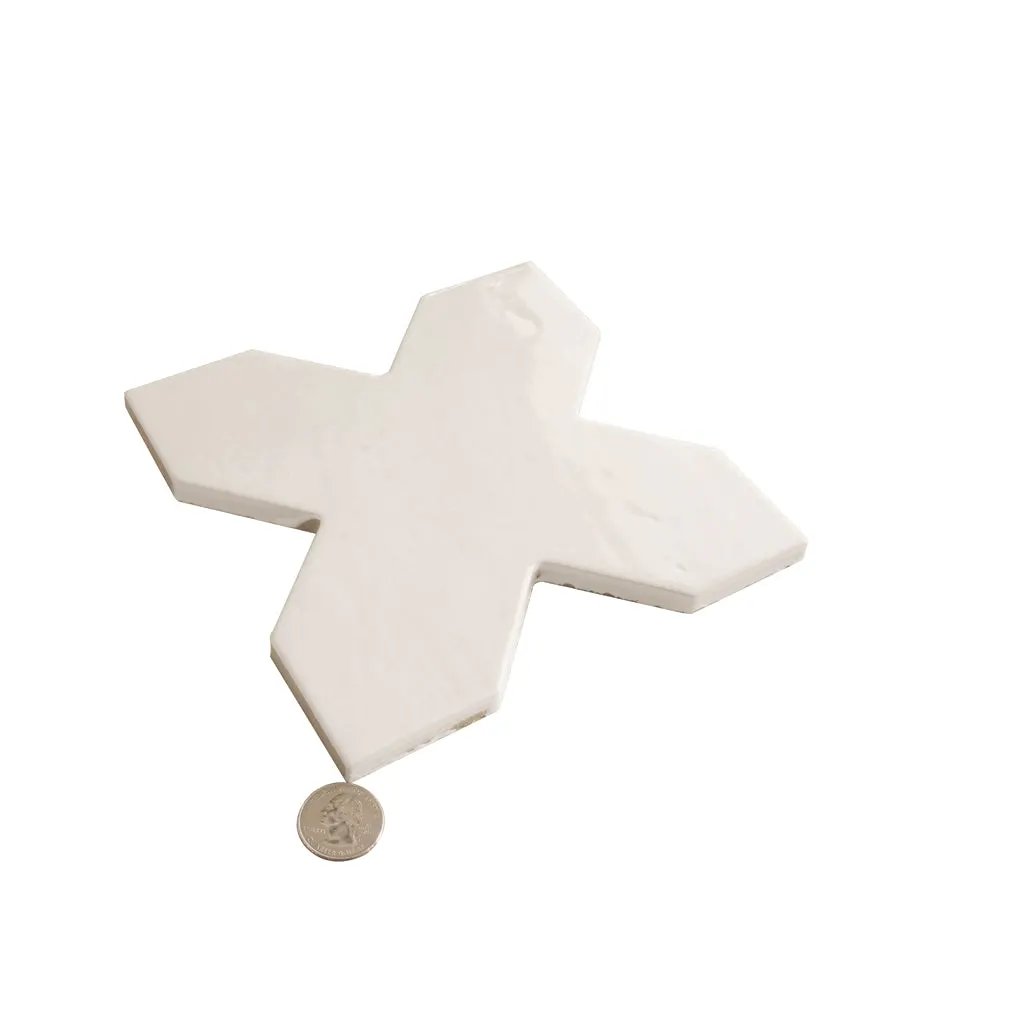 Pearl White 7x7 Glossy Cross Porcelain Tile (16 pack, 5.6 sq ft/case) by Apollo Tile