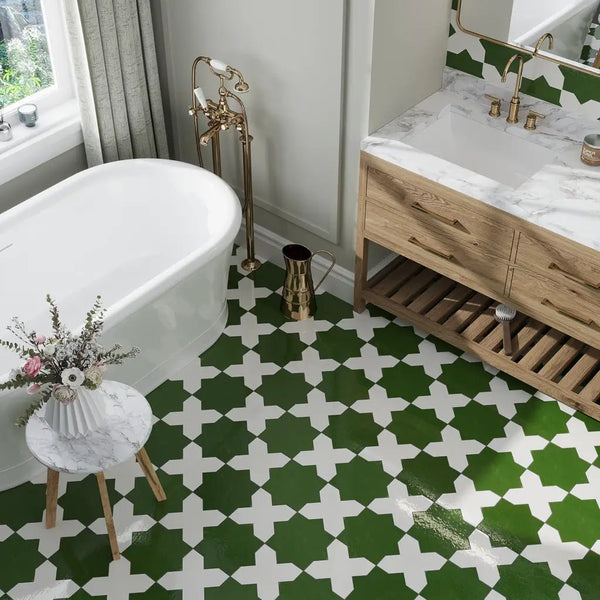 Pearl White 7x7 Glossy Cross Porcelain Tile (16 pack, 5.6 sq ft/case)
