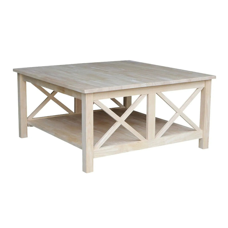 Square Unfinished Solid Wood Coffee Table with Bottom Shelf by HomePacific