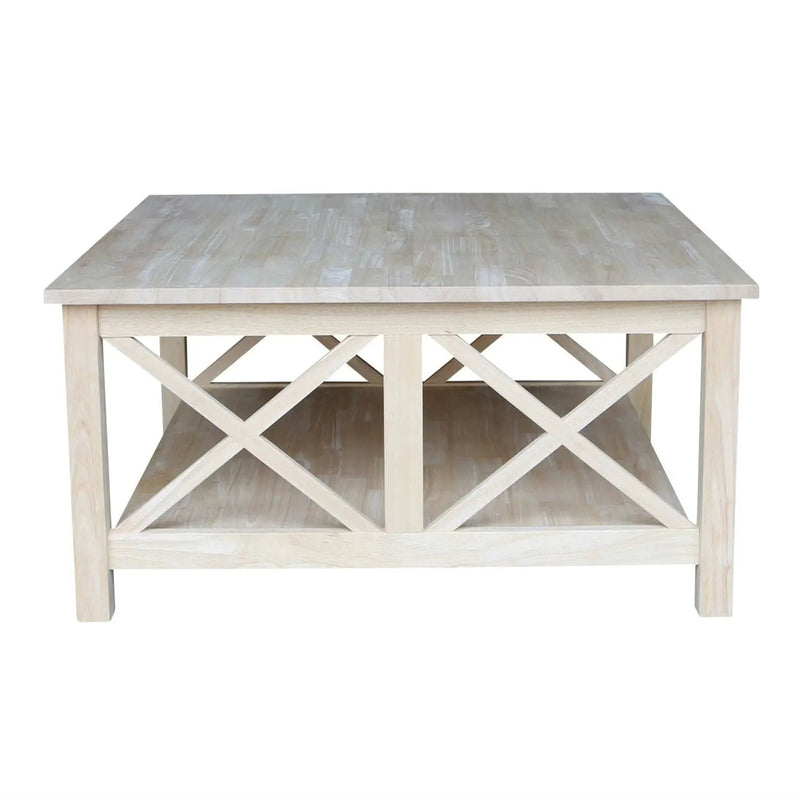 Square Unfinished Solid Wood Coffee Table with Bottom Shelf by HomePacific