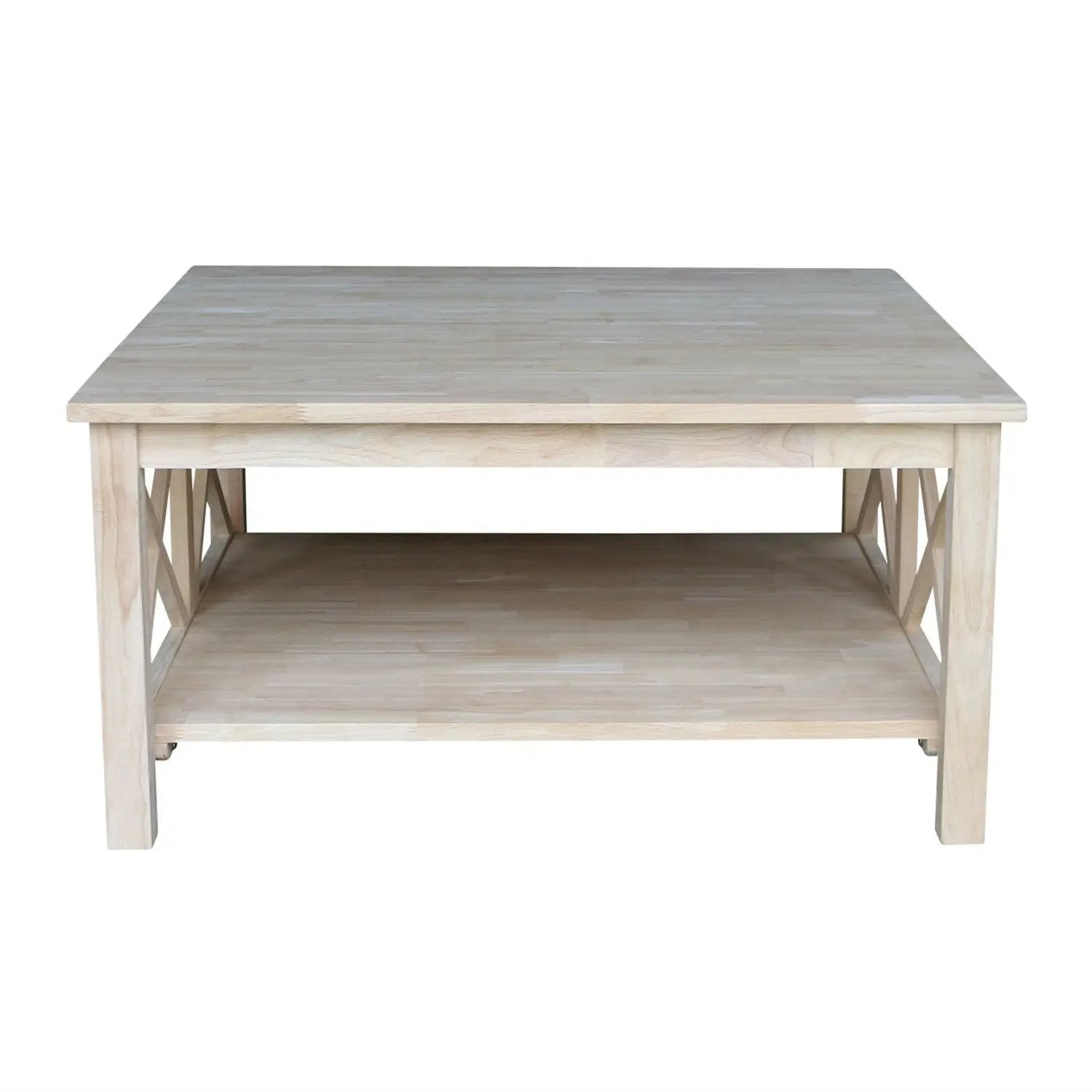 Square Unfinished Solid Wood Coffee Table with Bottom Shelf by HomePacific