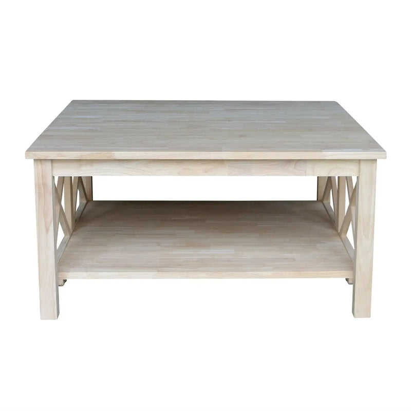 Square Unfinished Solid Wood Coffee Table with Bottom Shelf by HomePacific