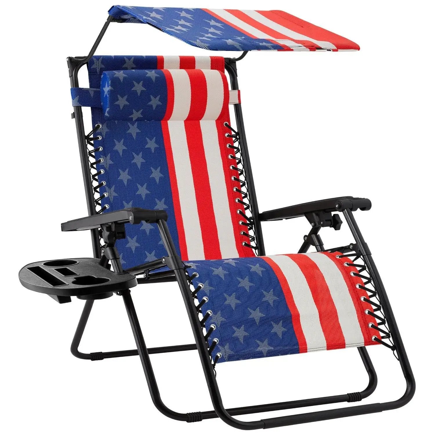 USA American Flag Zero Gravity Reclining Patio Lounge Chair with Canopy by HomePacific