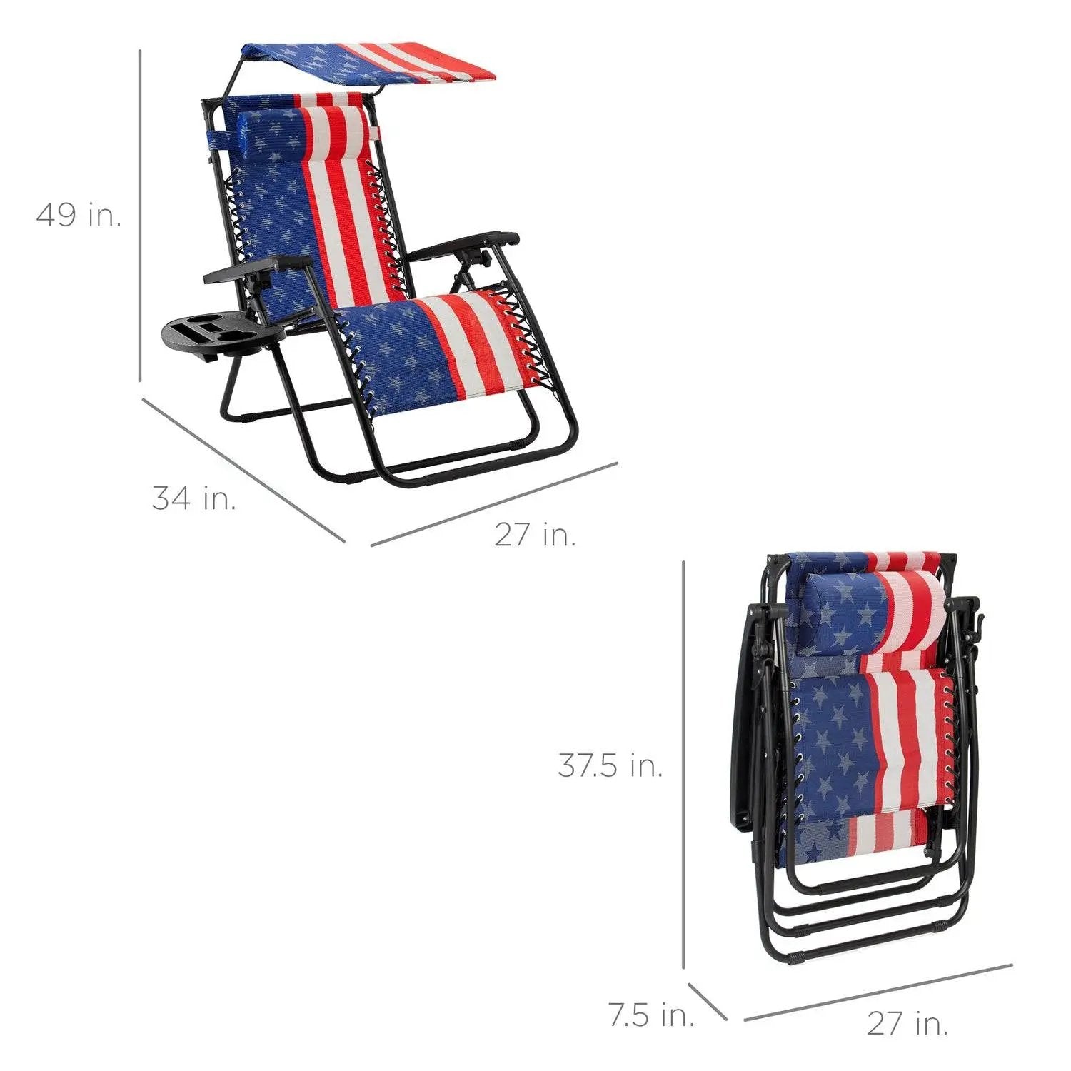 USA American Flag Zero Gravity Reclining Patio Lounge Chair with Canopy by HomePacific