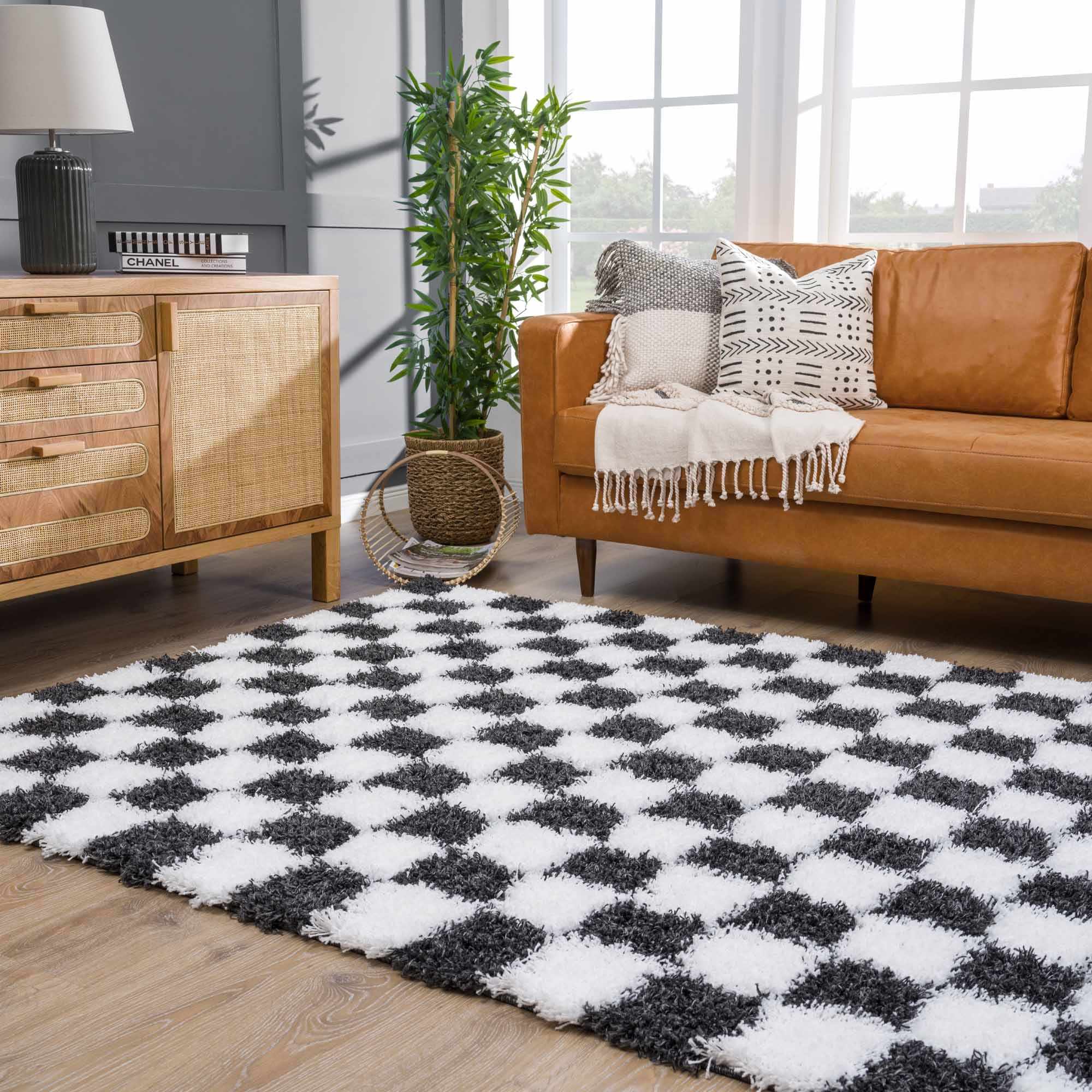 Atira Black & White Checkered Area Rug by Boutique Rugs