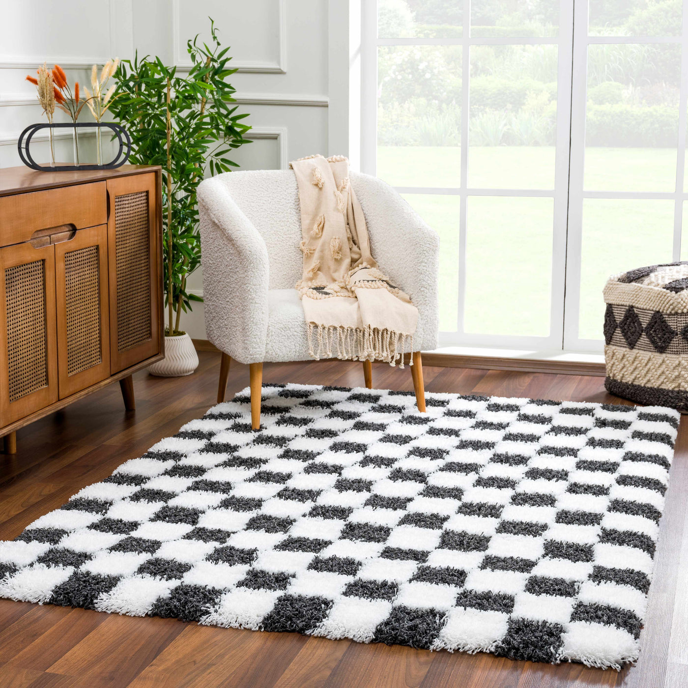 Atira Black & White Checkered Area Rug by Boutique Rugs