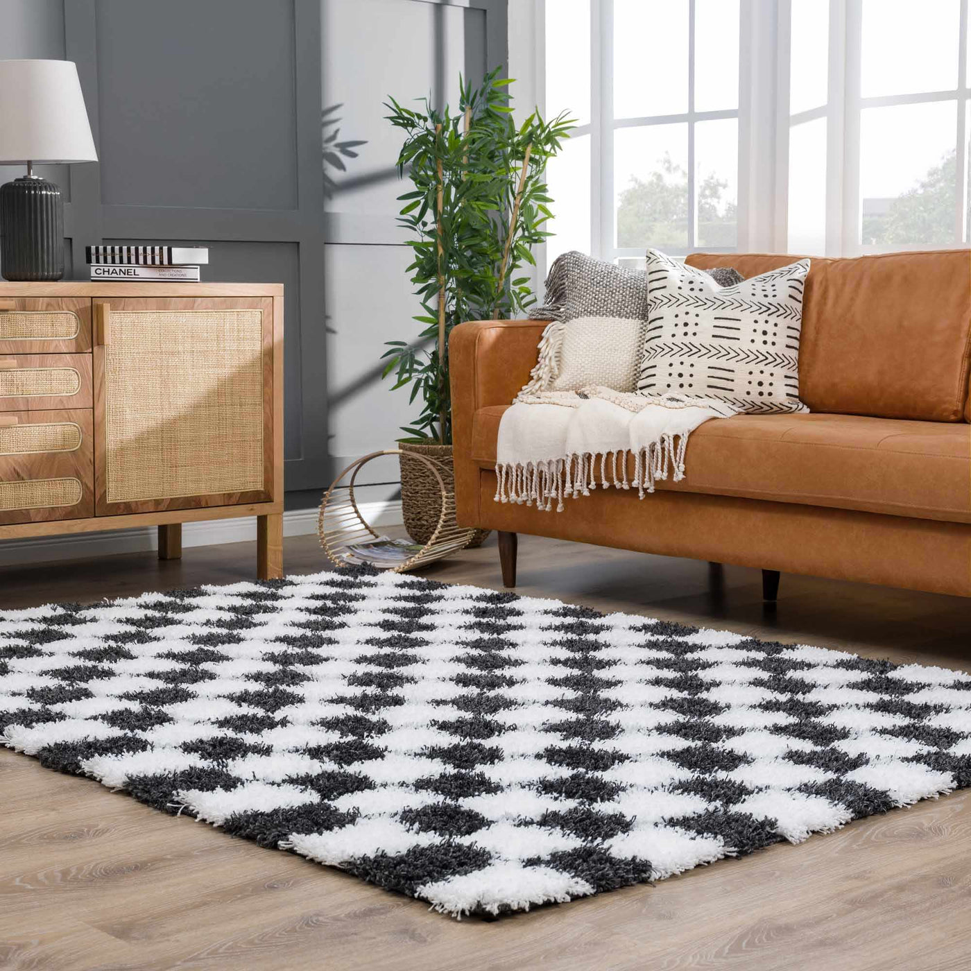 Atira Black & White Checkered Area Rug by Boutique Rugs